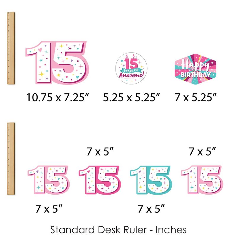 Big Dot of Happiness Girl 15th Birthday - Teen Birthday Party Centerpiece Sticks - Showstopper Table Toppers - 35 Pieces