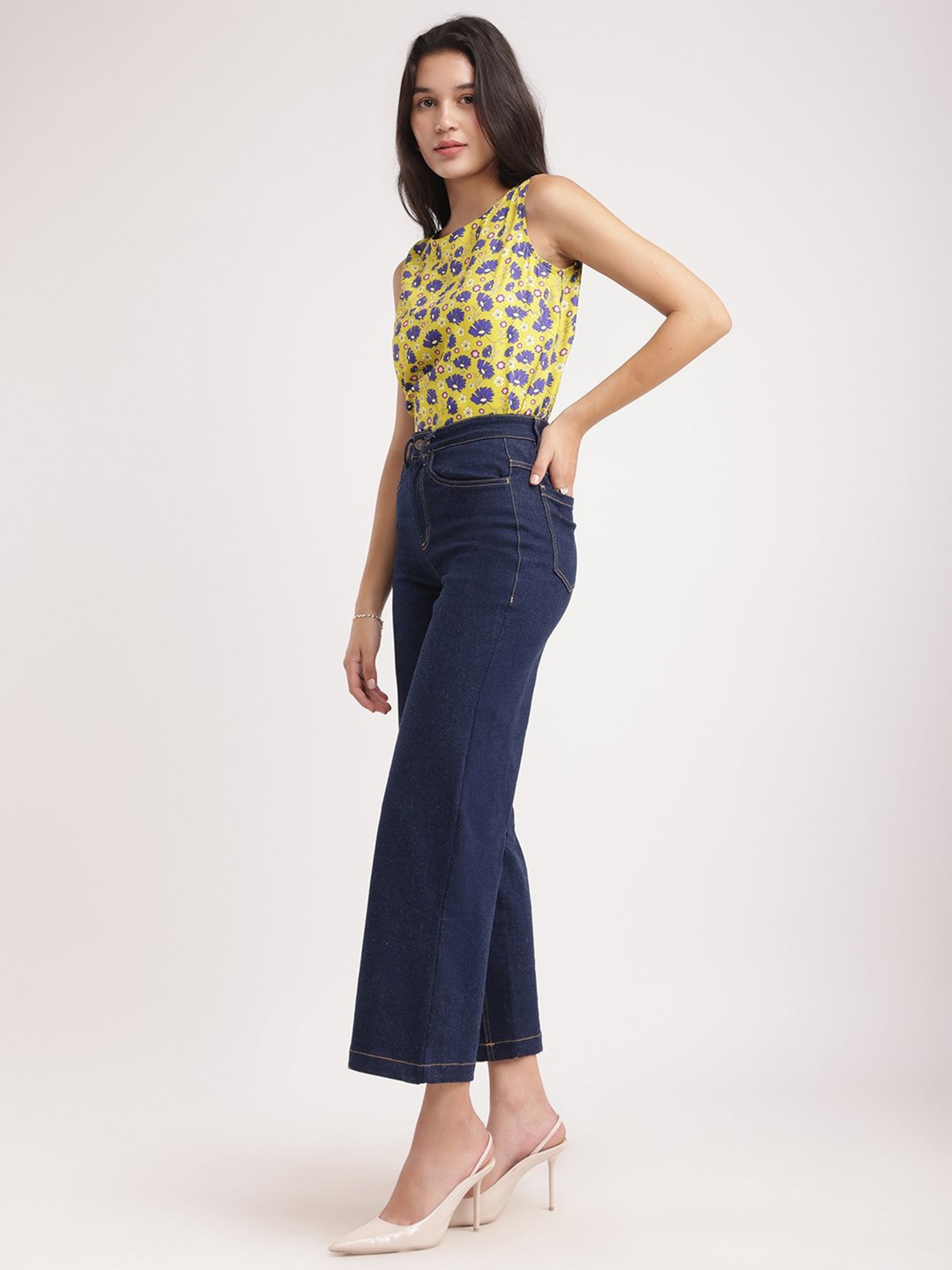 Fablestreet Yellow Floral Print Top