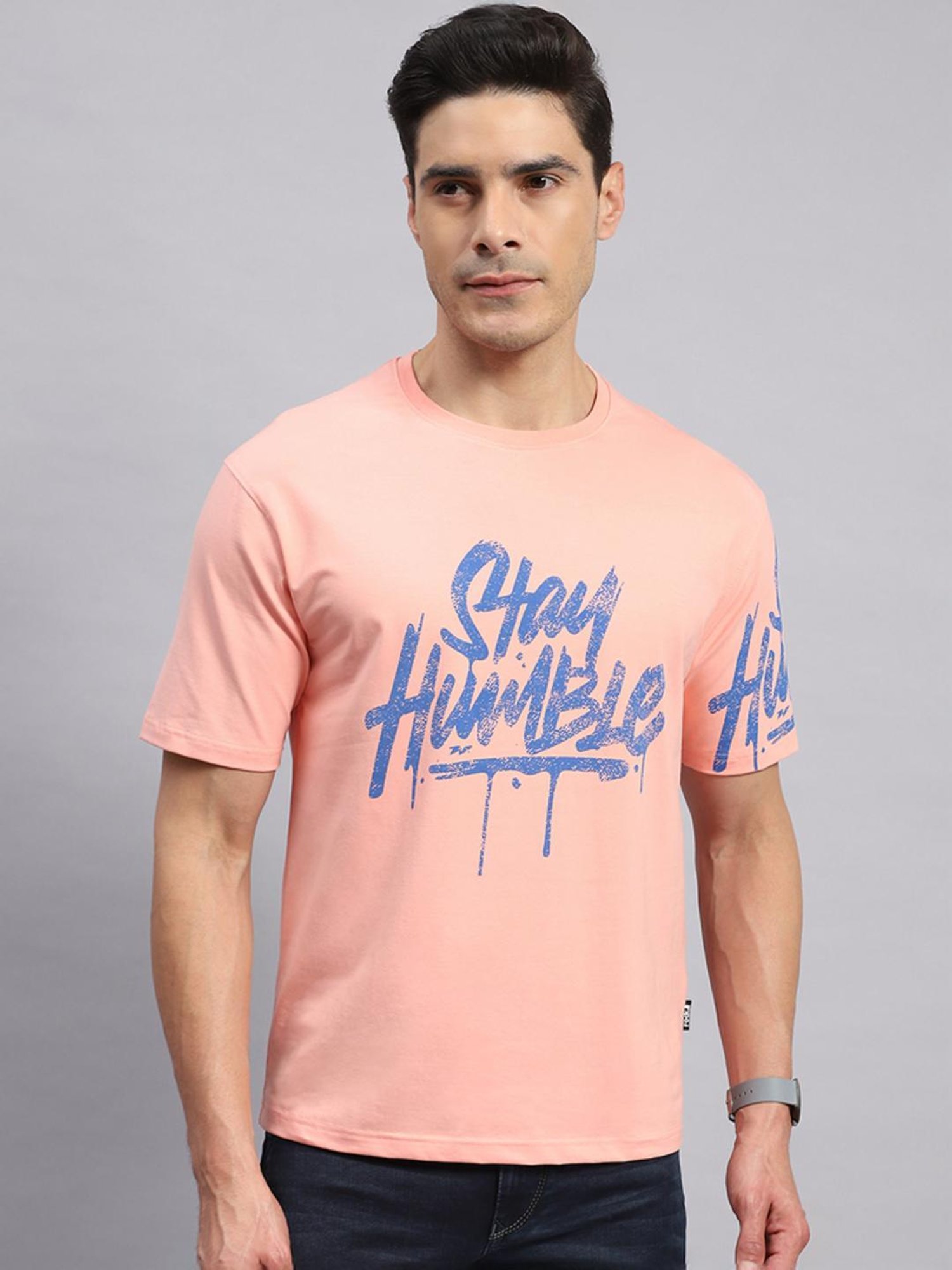 Rock.it Pink Cotton Regular Fit Printed T-Shirt