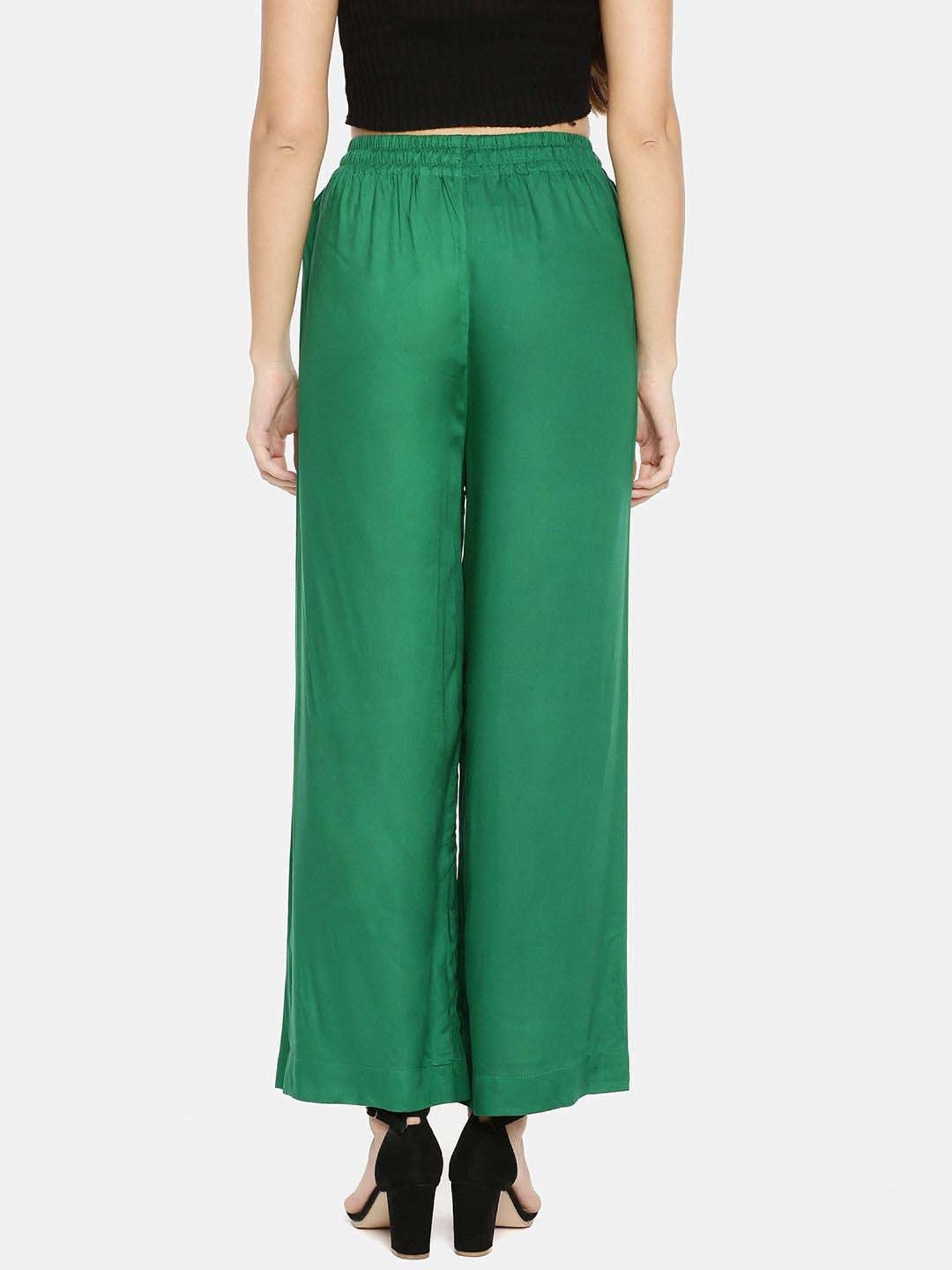 TWIN BIRDS Green & Maroon Mid Rise Palazzos - Pack Of 2