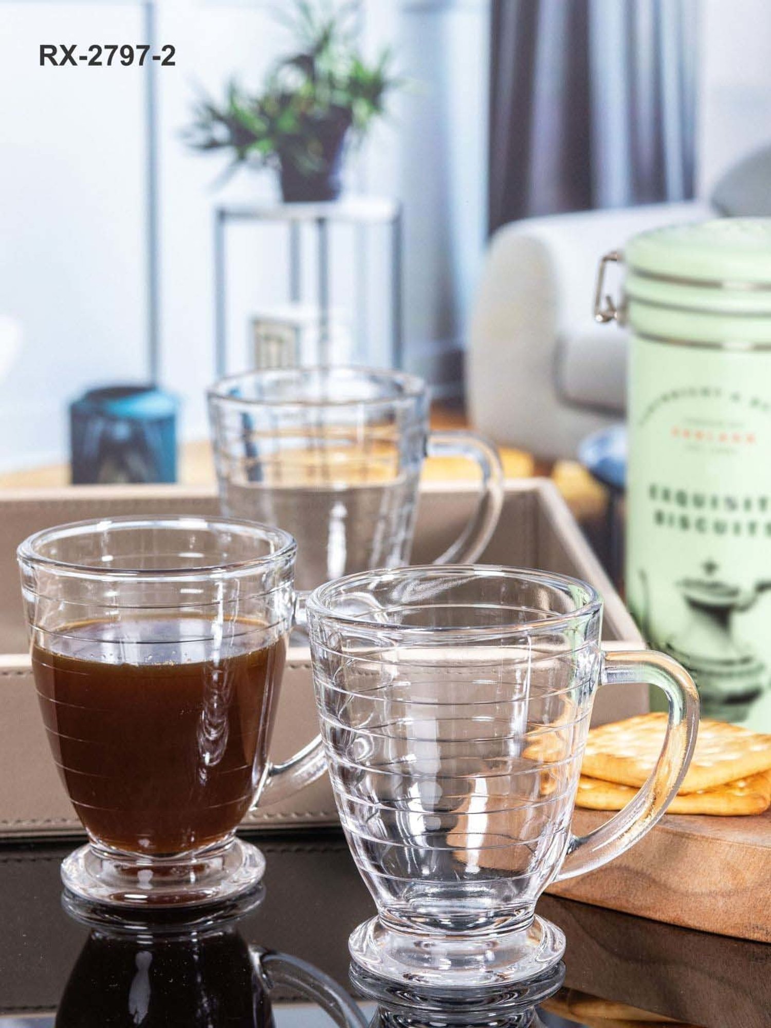 ROXX Antalya Ring Transparent Glass Coffee Mug (0.23 L) - Set of 12