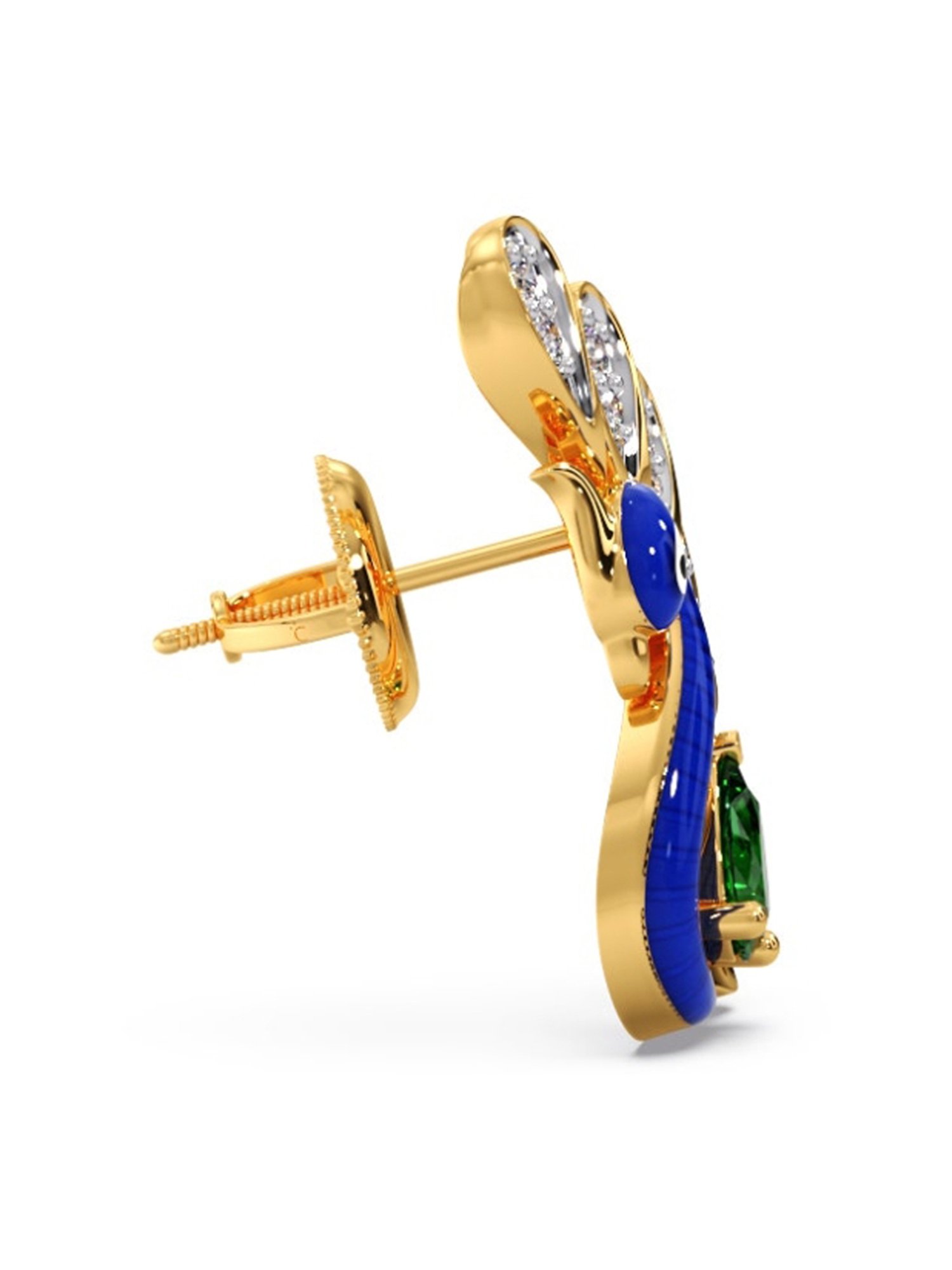 Candere by Kalyan Jewellers Peacock Collection 18k Yellow Gold Diamond Stud Earrings for Women