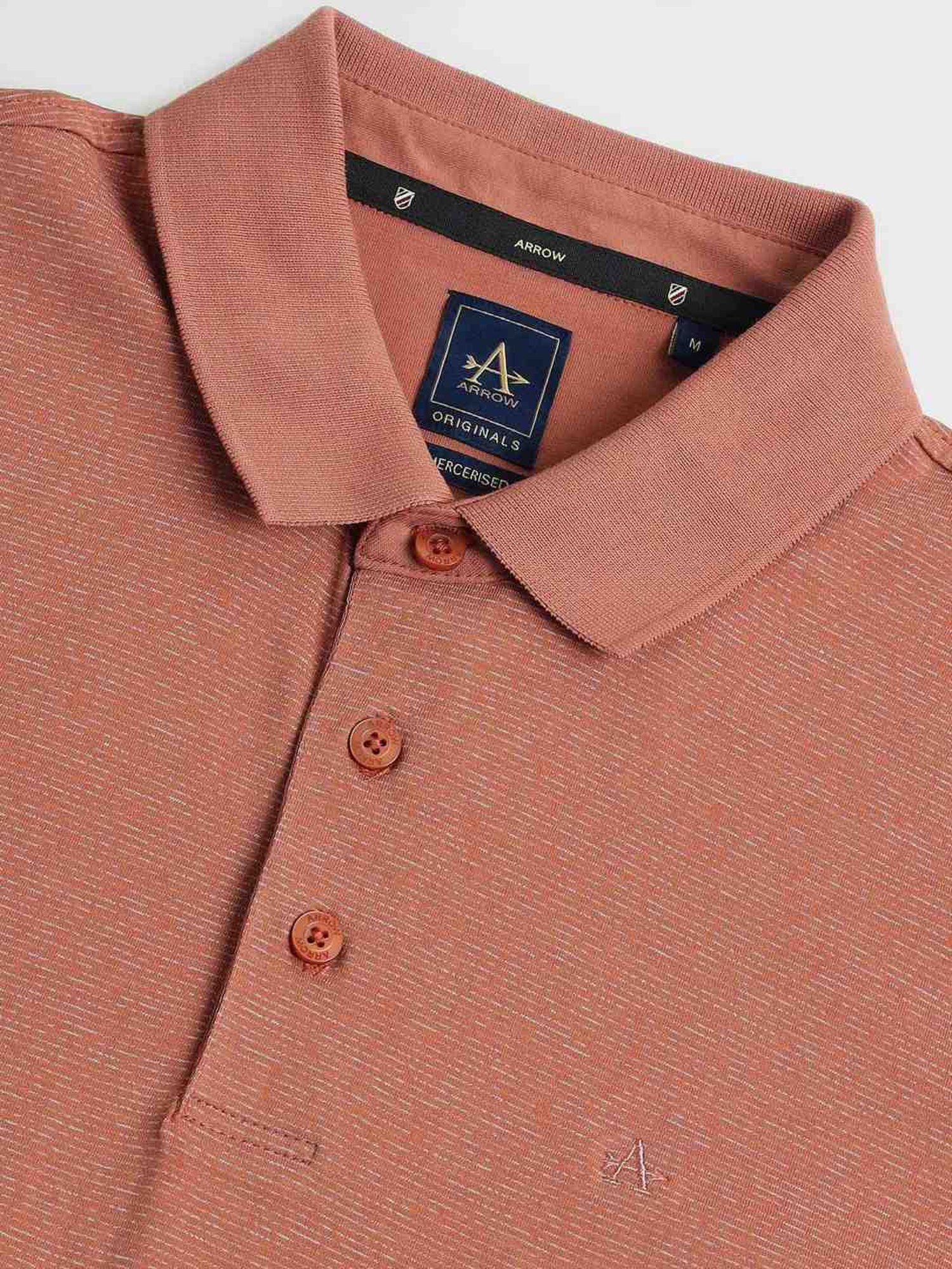 Arrow Brown Cotton Regular Fit Striped Polo T-Shirt