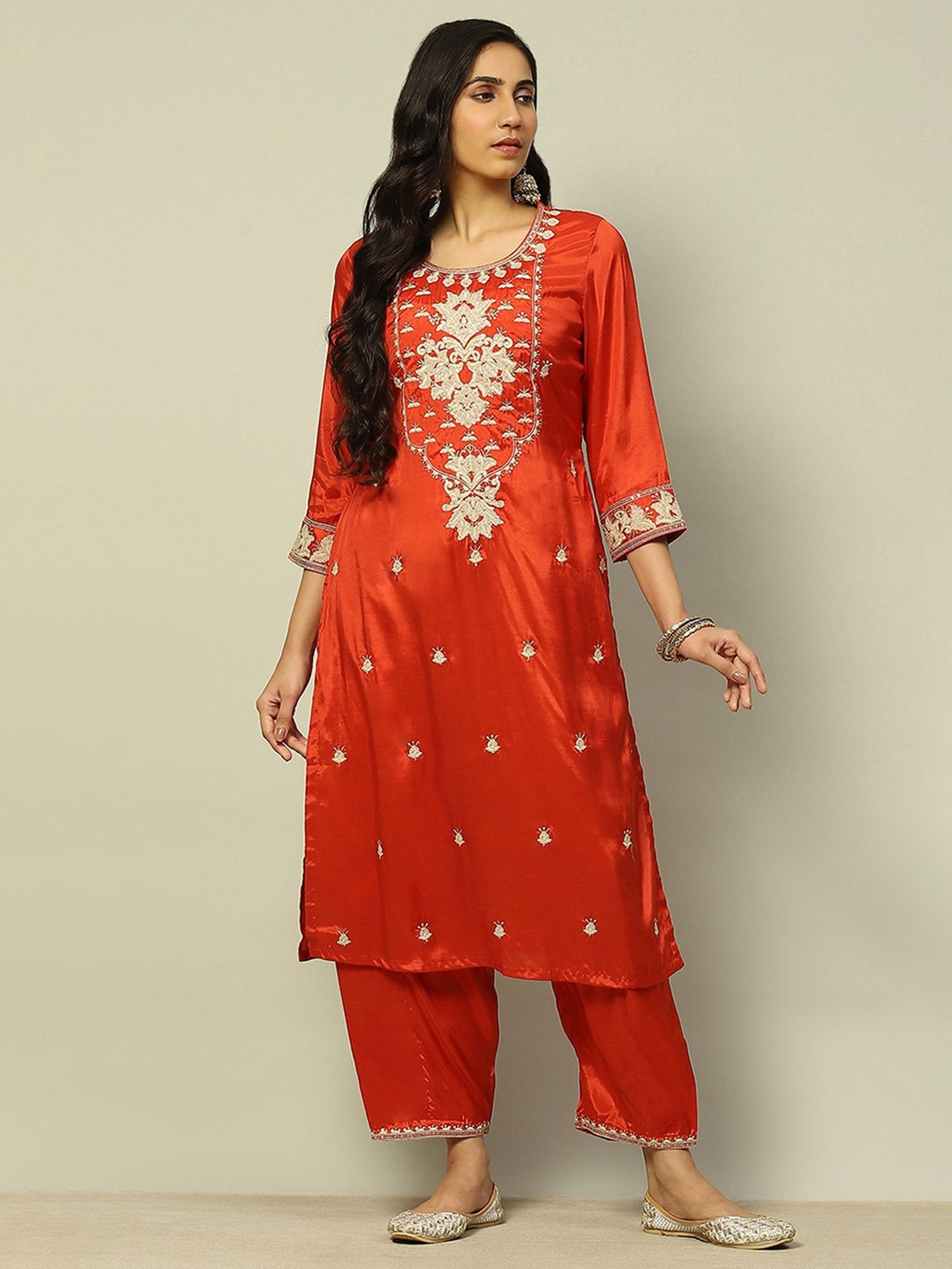 Rangriti Rust Embroidered Straight Kurta
