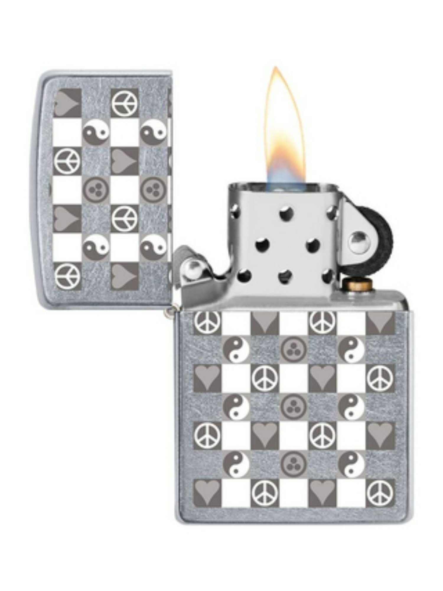 Zippo White Plaid Peace Design Street Brass Pocket Lighter