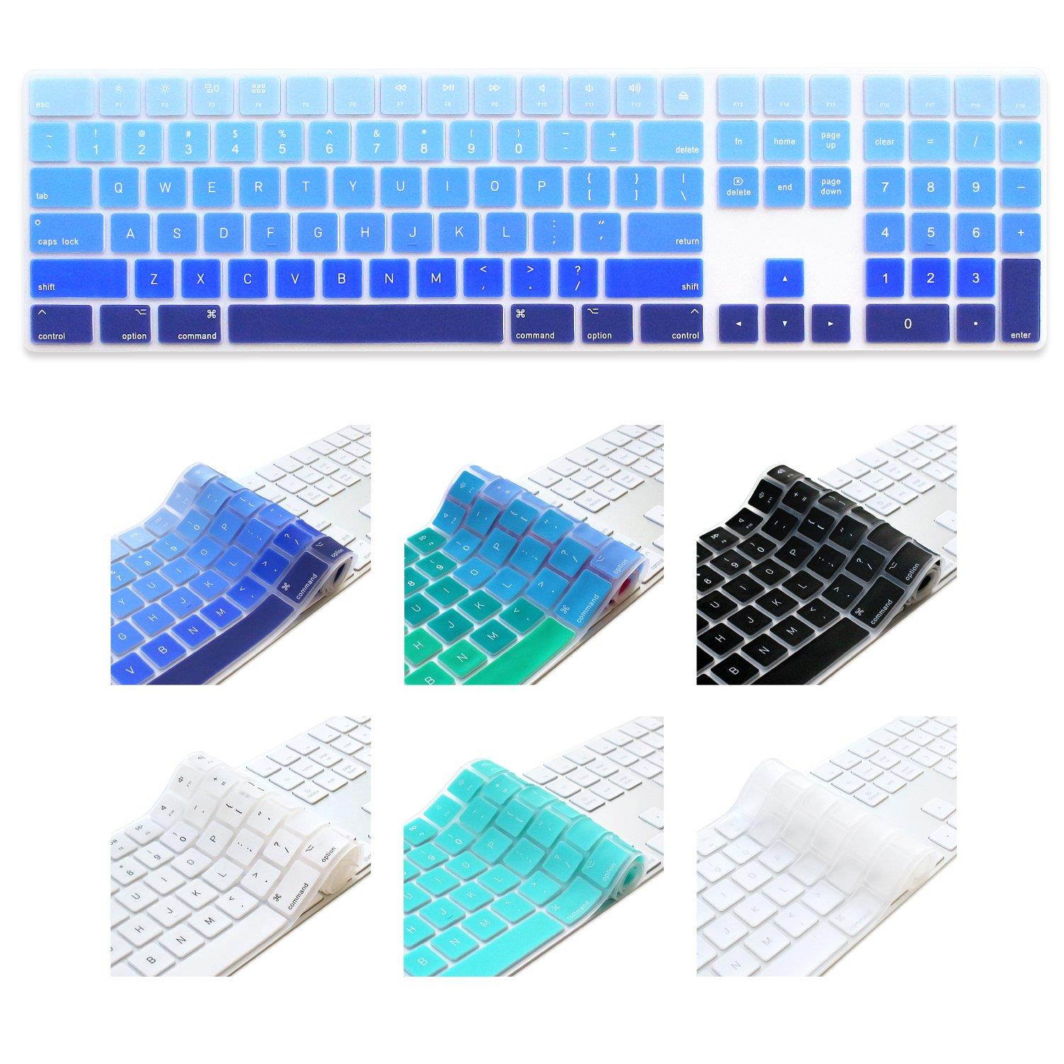 ProElife 2017 NEWEST Ultra Thin Silicone Full Size Wireless Bluetooth Numeric Keyboard Cover Skin for Apple iMac Magic Keyboard with Numeric Keypad MQ052LL/A US Layout (Fade in Blue)