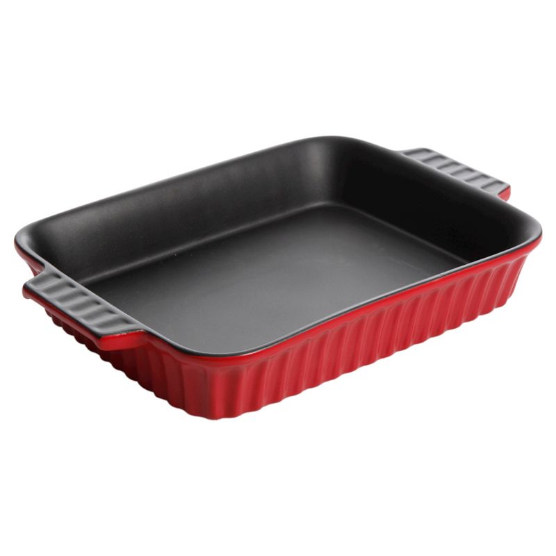 Gibson 10" Ribbed Rectangular Casserole - Red