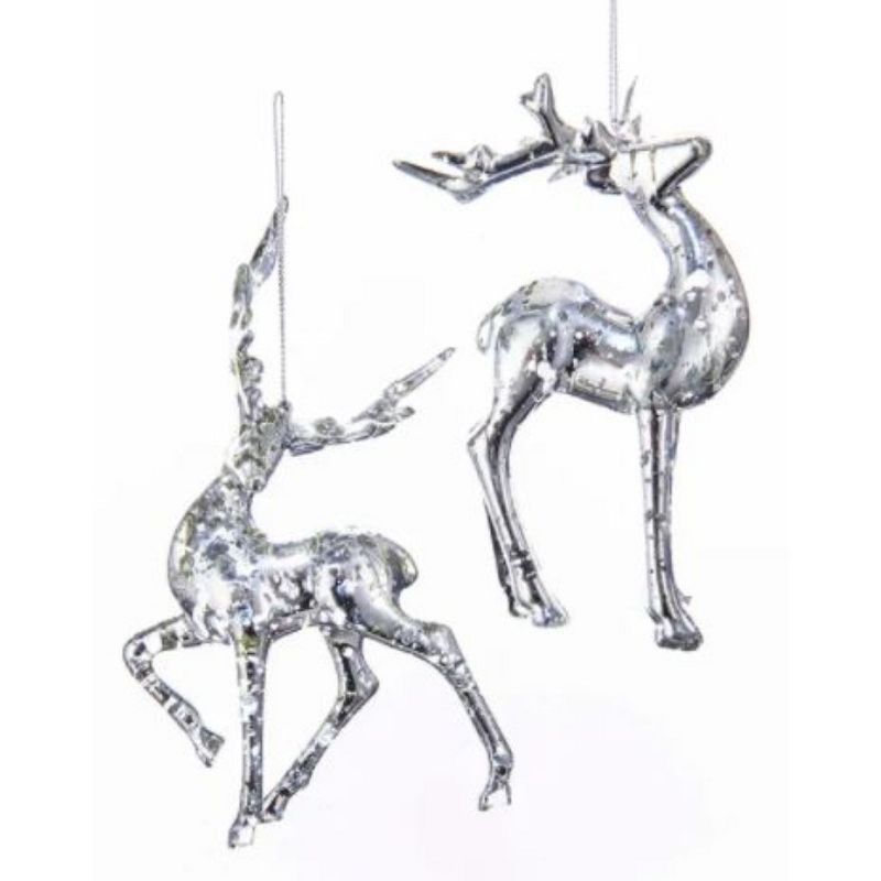 Kurt S. Adler Set of 2 Silver Deer Hanging Christmas Ornaments 6"
