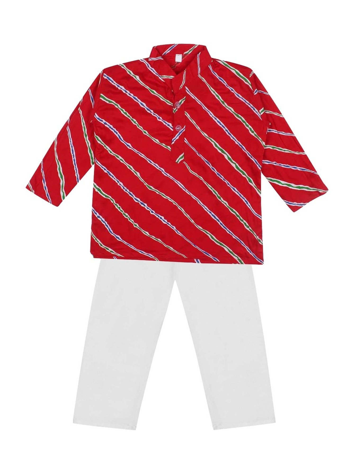 Ahhaaaa Kids Red & White Cotton Striped Kurta Set