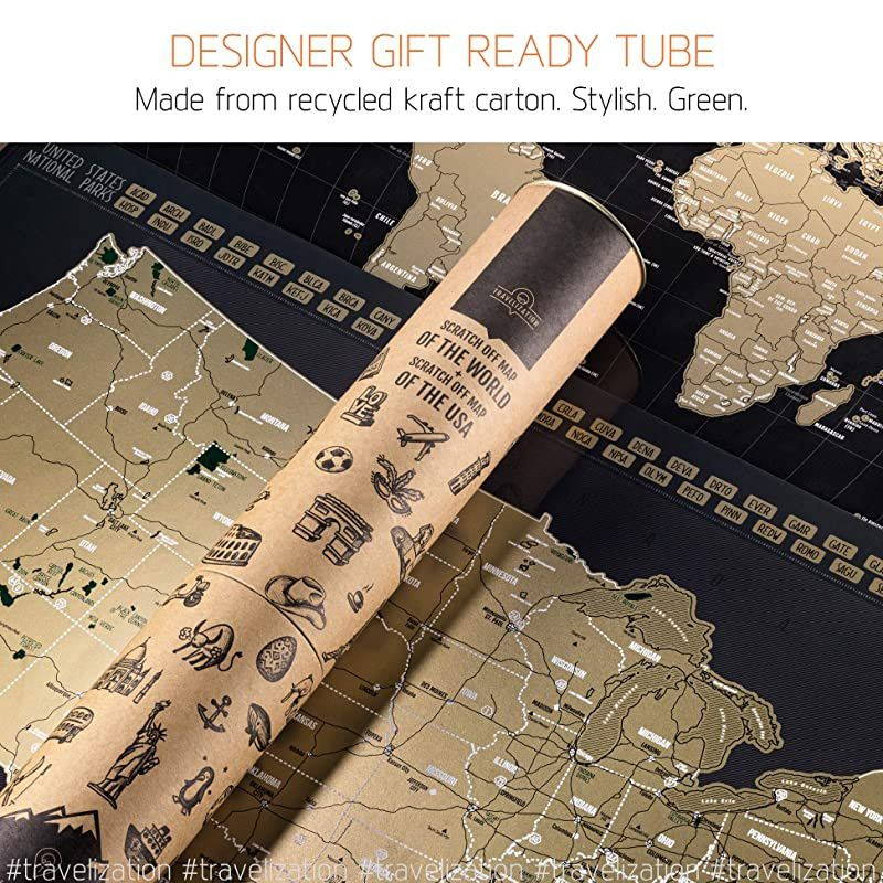 Scratch Off Travel Map World amp United States National Parks 2 in 1 Large 24x17 Quality Laminated Poster Paper World amp USA Wall Posters wFlags Art Coloring Pages amp Scratch Tool Traveler Gift