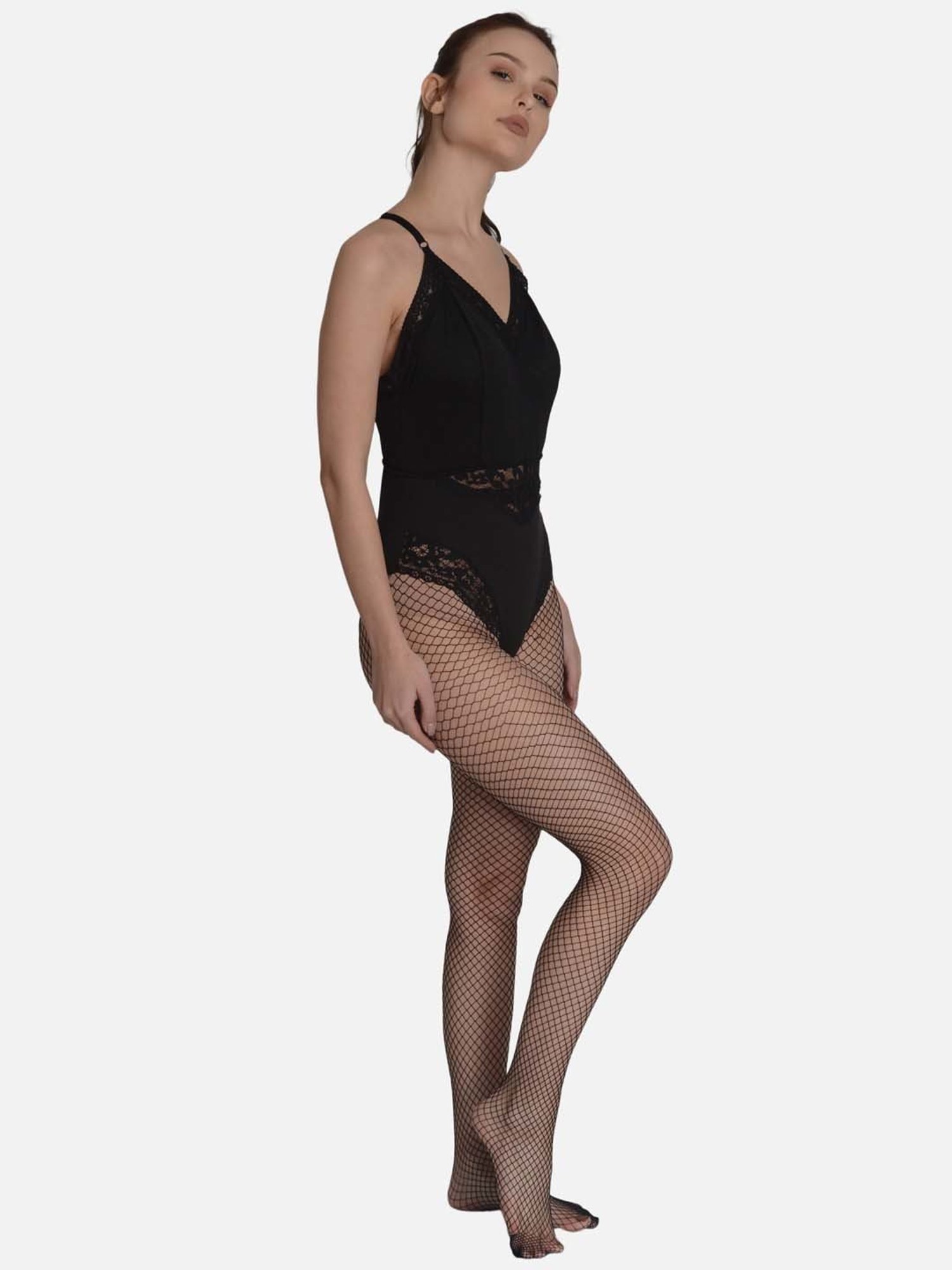 mod & shy Black Lace Work Cross Back bodysuit