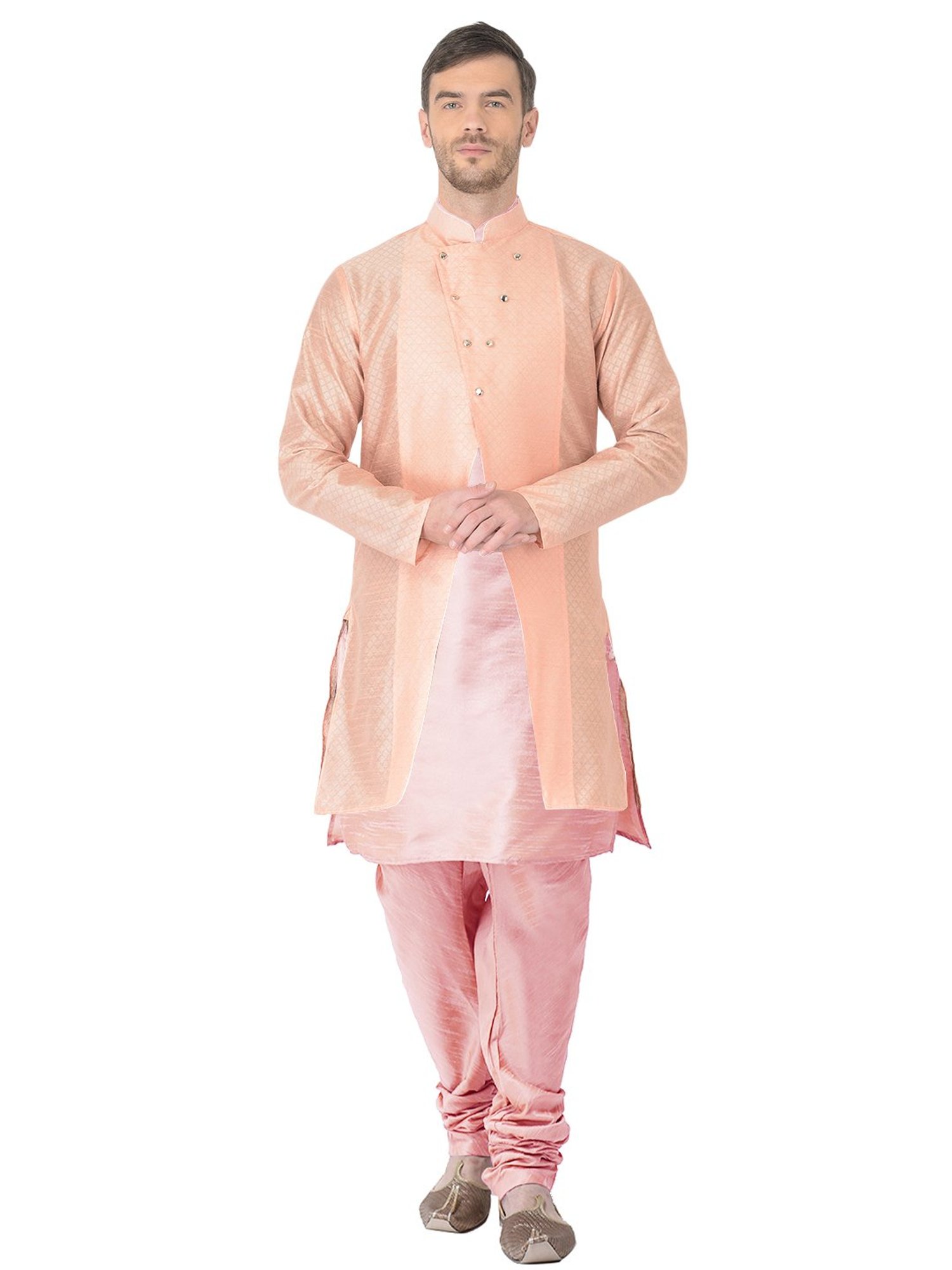 SG RAJASAHAB Peach Regular Fit Self Pattern Kurta Set