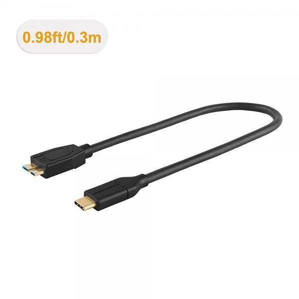 USB C to USB 3.1 GEN2 Micro-B (10G), CableCreation 1ft Micro USB 3.1 Type C Cable for Apple Macbook (Pro), Chromebook Pixel, HDD External Hard Driver & More, 0.3M /Black