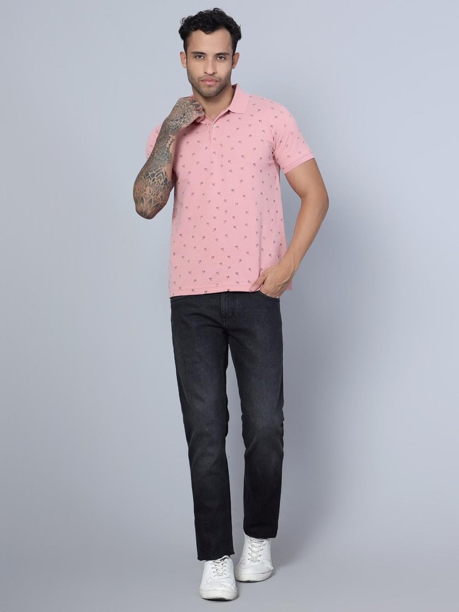 Cantabil Pink Regular Fit Printed Polo T-Shirt