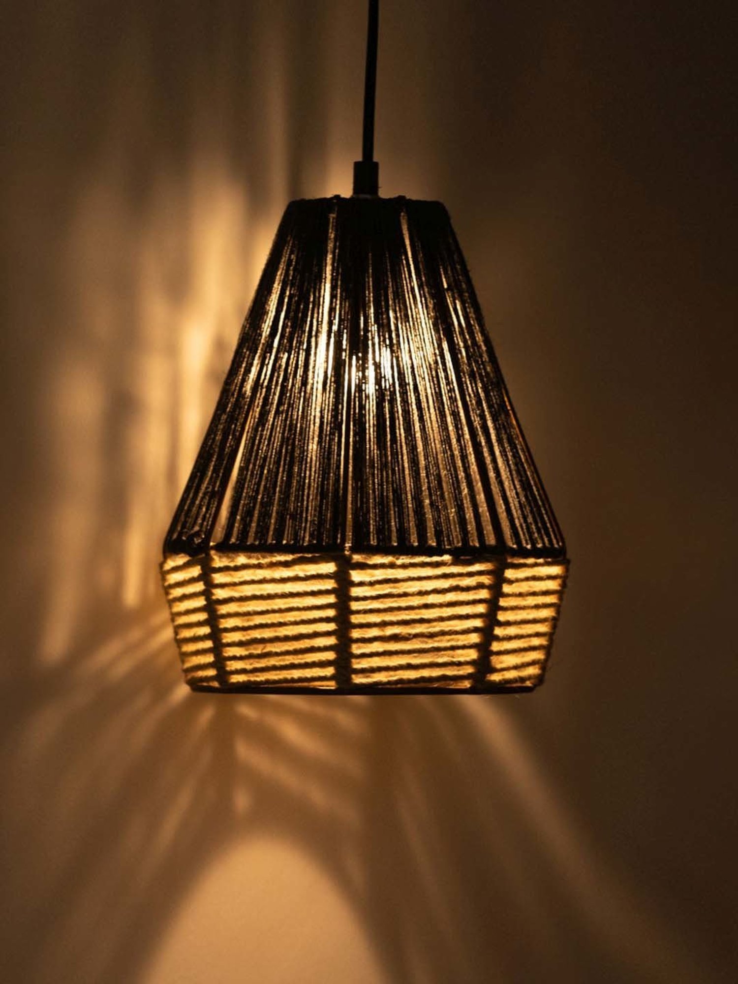 ExclusiveLane Wonders Brown Jute Handwoven Hanging Pendant Lamp