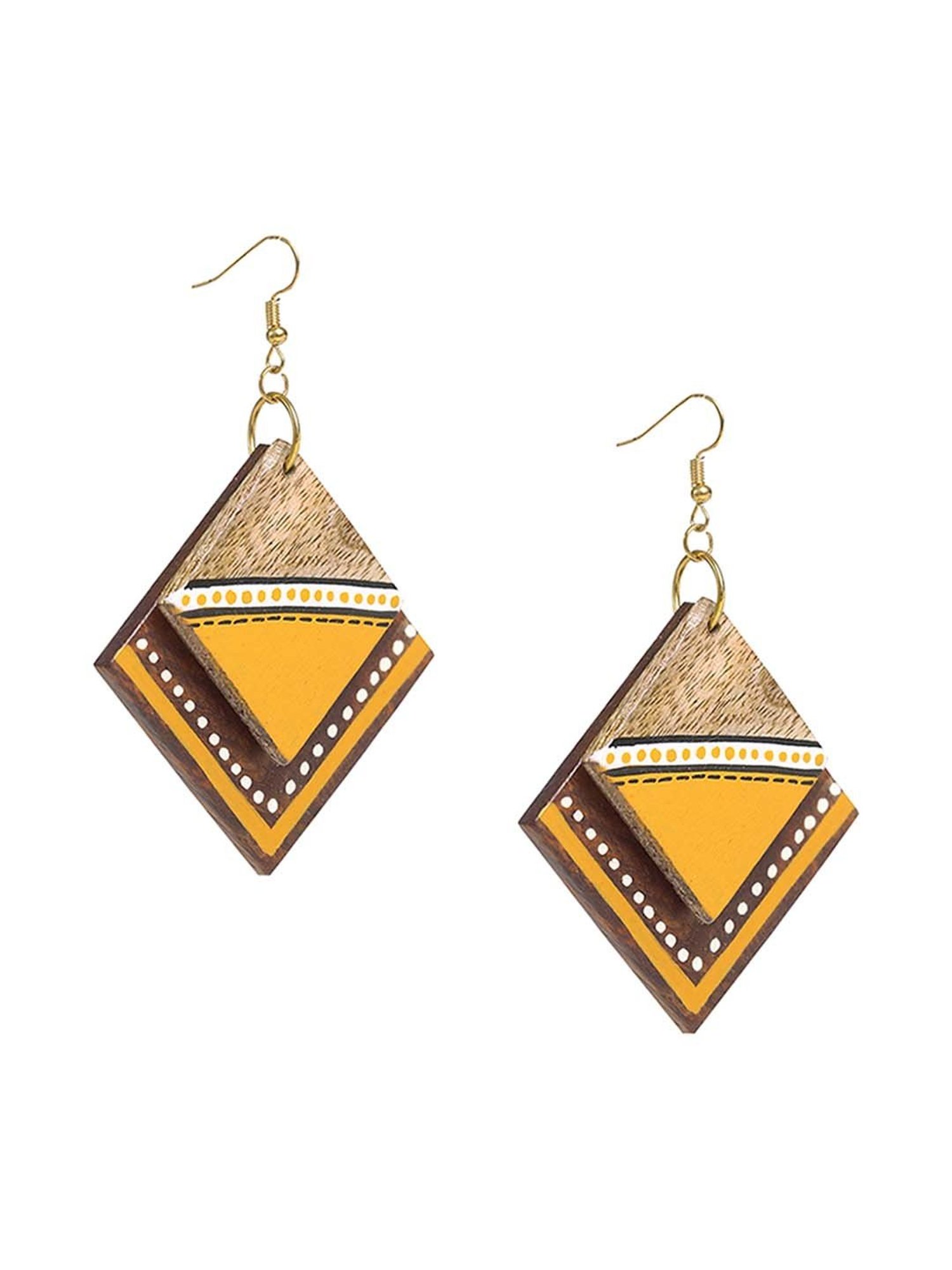 ExclusiveLane Abstract Square Handpainted Earrings in Triangular & Dotted Pattern (Sheesham Wood)