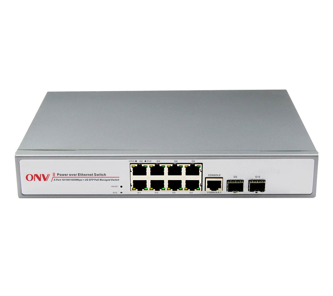ONV-POE33108PFM 8-Port 10/100/1000Base-T + 2x gigabit SFP slots + 1 console port POE Switch