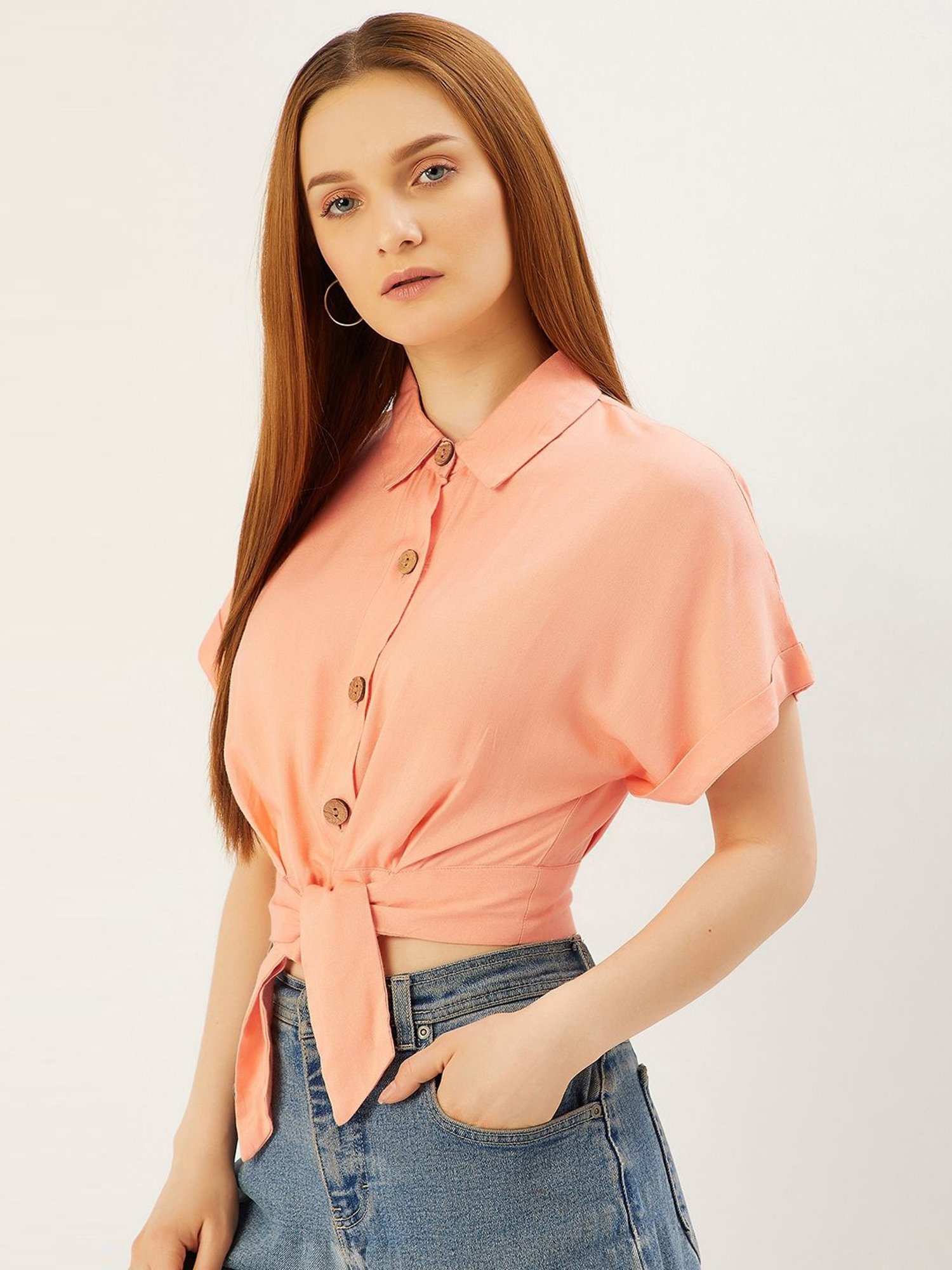 Anvi Be Yourself Peach Boxy Fit Shirt
