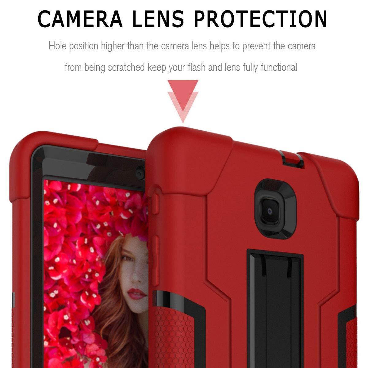 FastSun Hybrid Silicone Hard Back Rugged Shockproof Protection Case Armor Dual Structure Military Heavy Duty Rubber with Plastic Stand Cover for Samsung Tab A 8.0 2018 T387 / T387V (Red-Black)