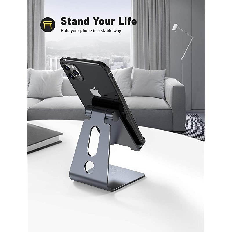 Adjustable Cell Phone Stand  Phone Stand Update Version Cradle Dock Holder Compatible with iPhone Xs XR 8 X 7 6 6s Plus SE 5 5s 5c Charging Accessories Desk Android Smartphone Gray