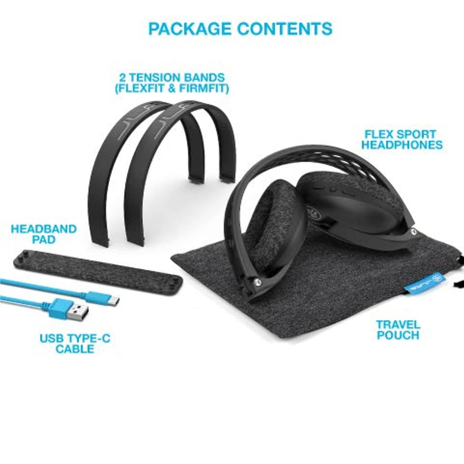 JLab Audio Flex Sport Gym Workout Headphones with Bluetooth 4.2 | 20-Hour Battery Life | Custom EQ3 Sound | Play, Pause, Answer, Hang Up Phone Calls | Black (HBFLEXSPORTRBLK4)