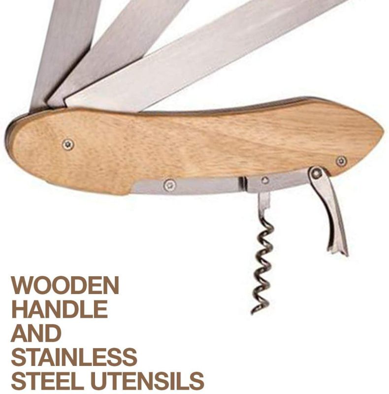 5 in 1 Multifunction BBQ Grill Tool Set, Stainless Steel Spatula, Fork, Basting Brush Cork Screw Camping Accessories for Outdoor Barbecue Camping Grill Cooking Utensils Set, Men Grilling Accessories