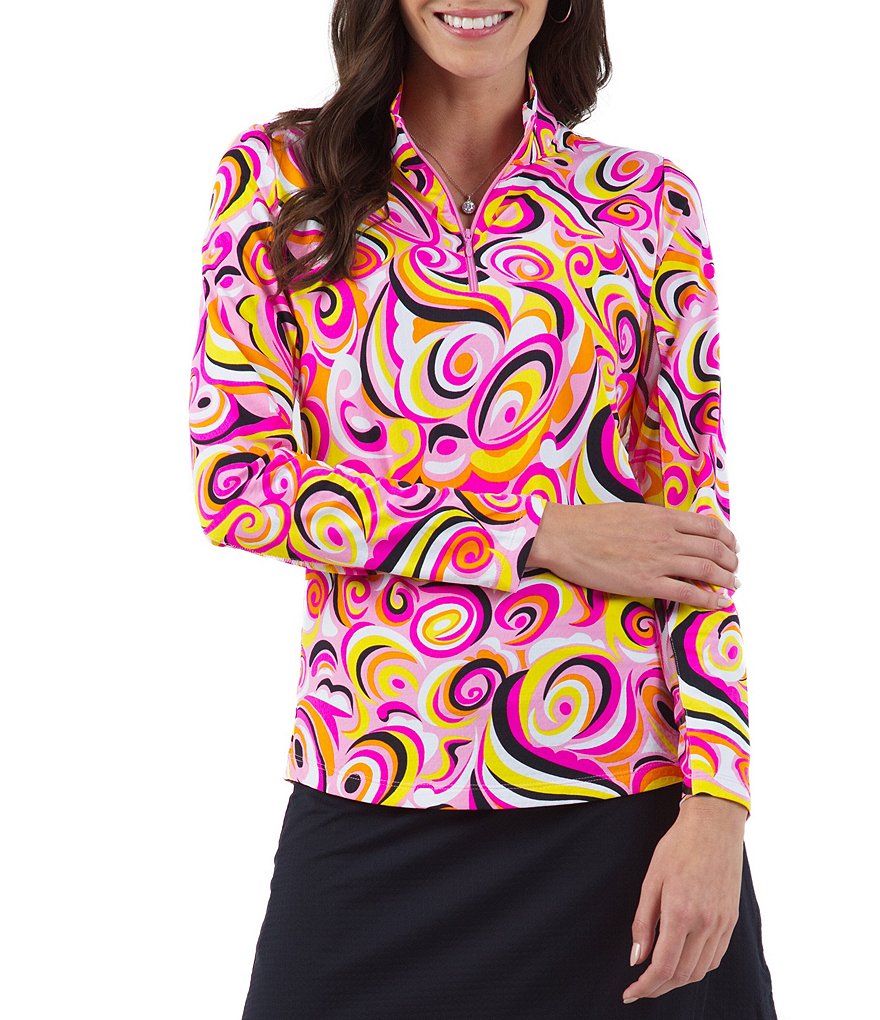 IBKUL Emma Print Long Sleeve Mock Neck Top