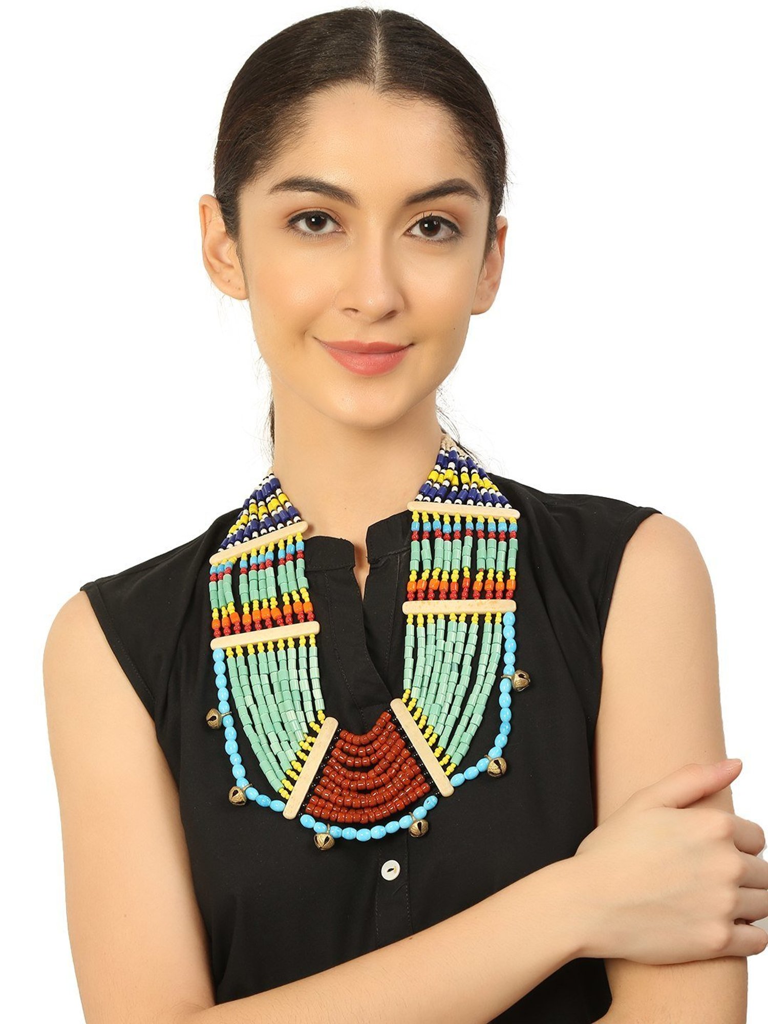 ToniQ Gold-Plated White Baroque Choker Necklace for Women