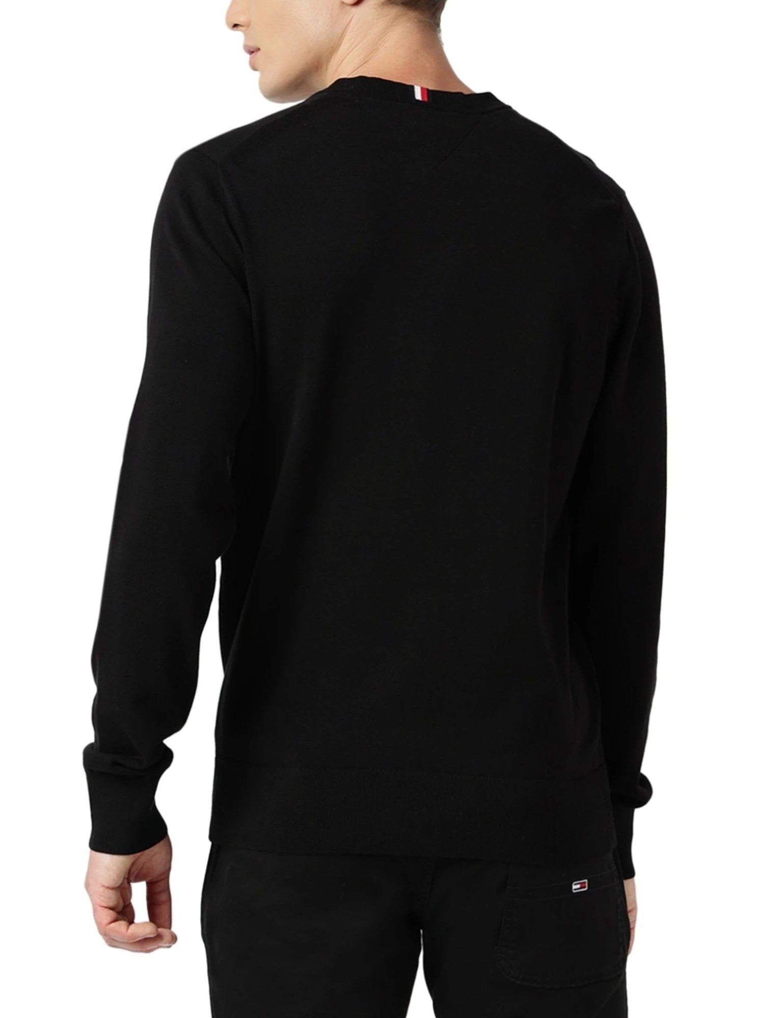 Tommy Hilfiger Black Cotton Regular Fit Sweater