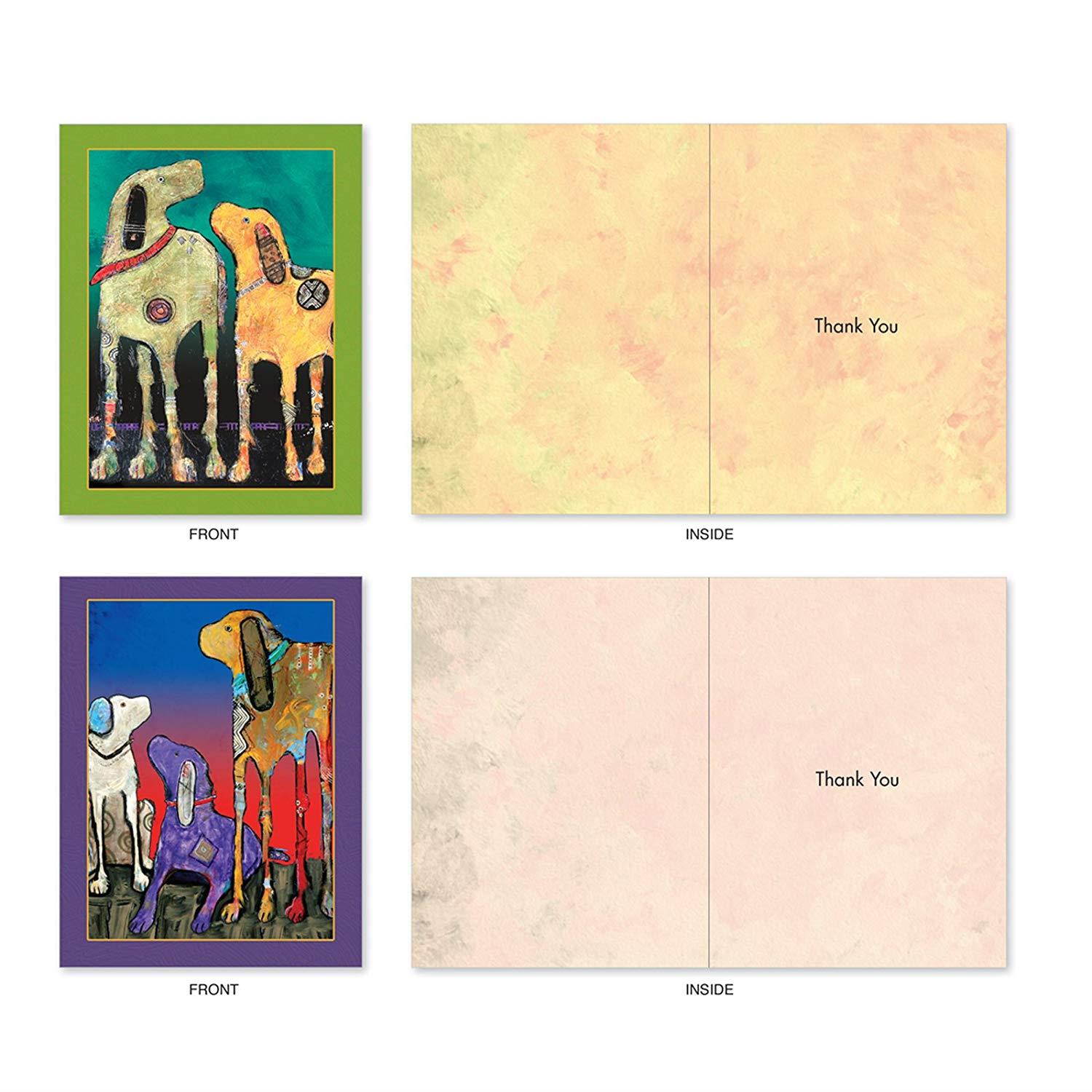 10 Assorted Thank You Notes with Graphics of Artistically Painted Dogs - &lsquo;Painted Pups&rsquo; Colorful Gratitude Greeting Card Set (4'' x 5 &frac14;'') for Any Occasion - M2320