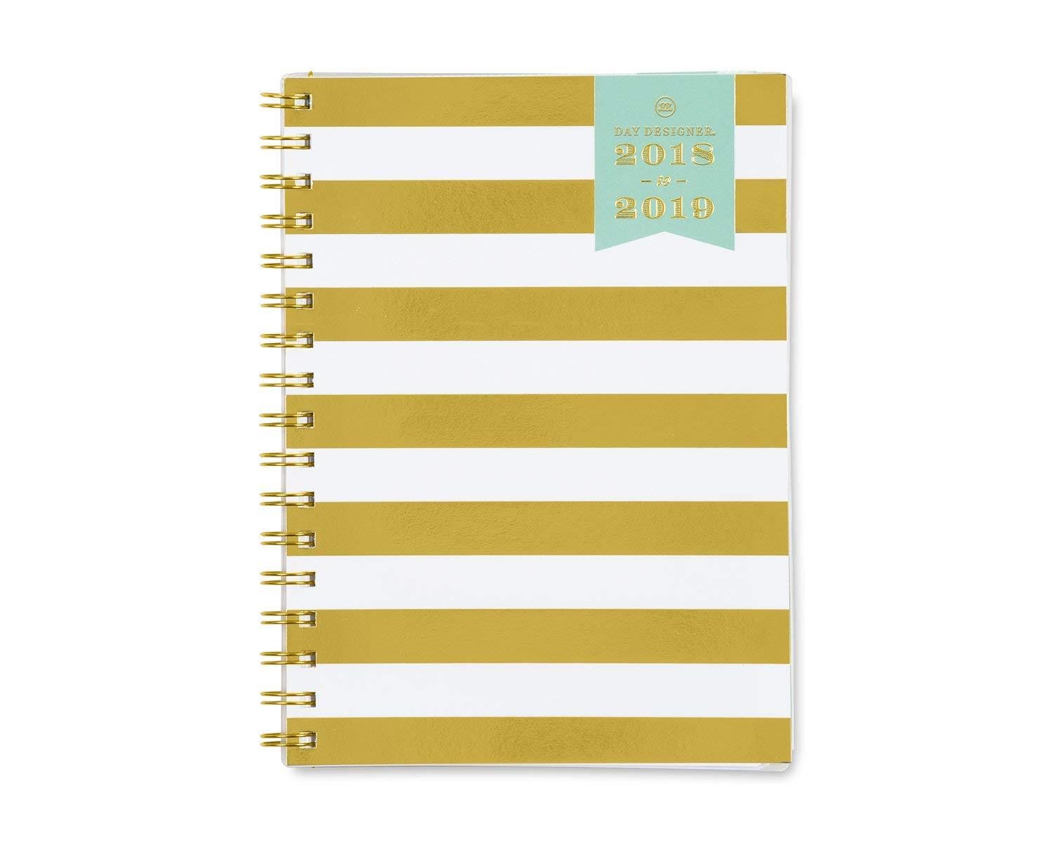 Day Designer for Blue Sky 2018-2019 Academic Year Weekly & Monthly Planner, Flexible Cover, Twin-Wire Binding, 5.8" x 8.6", Gold Stripe Design