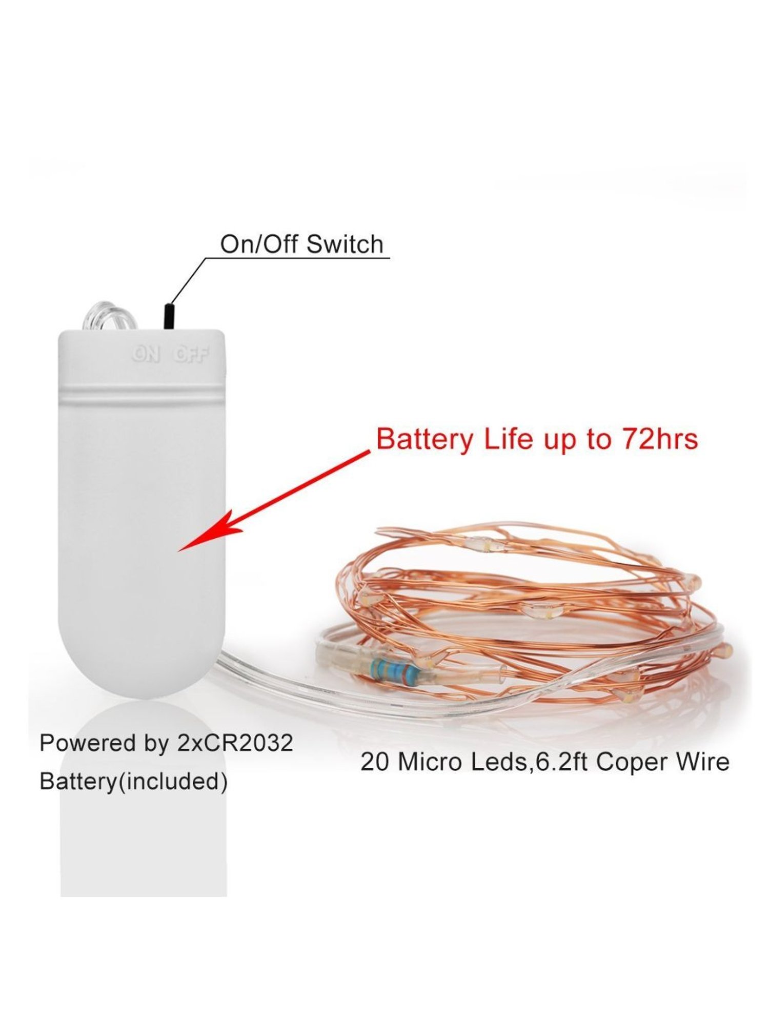 XERGY 20 LED 2 m Starry String Battery Fairy Lights 2X CR2032 Large Beads Copper Wire (Pack of 6 )