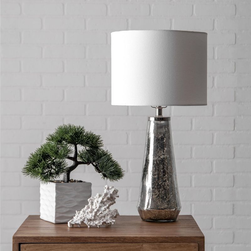 nuLOOM Laramie Glass 12" Table Lamp Lighting - Antique Silver 12" H x 5" W x 5" D