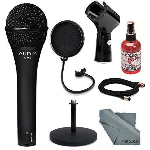 Audix OM-2 Handheld Dynamic Microphone Deluxe Bundle with Mic Stand + Pop Fillter + Cable + Mic Sanitizer + Fibertique Cleaning Cloth