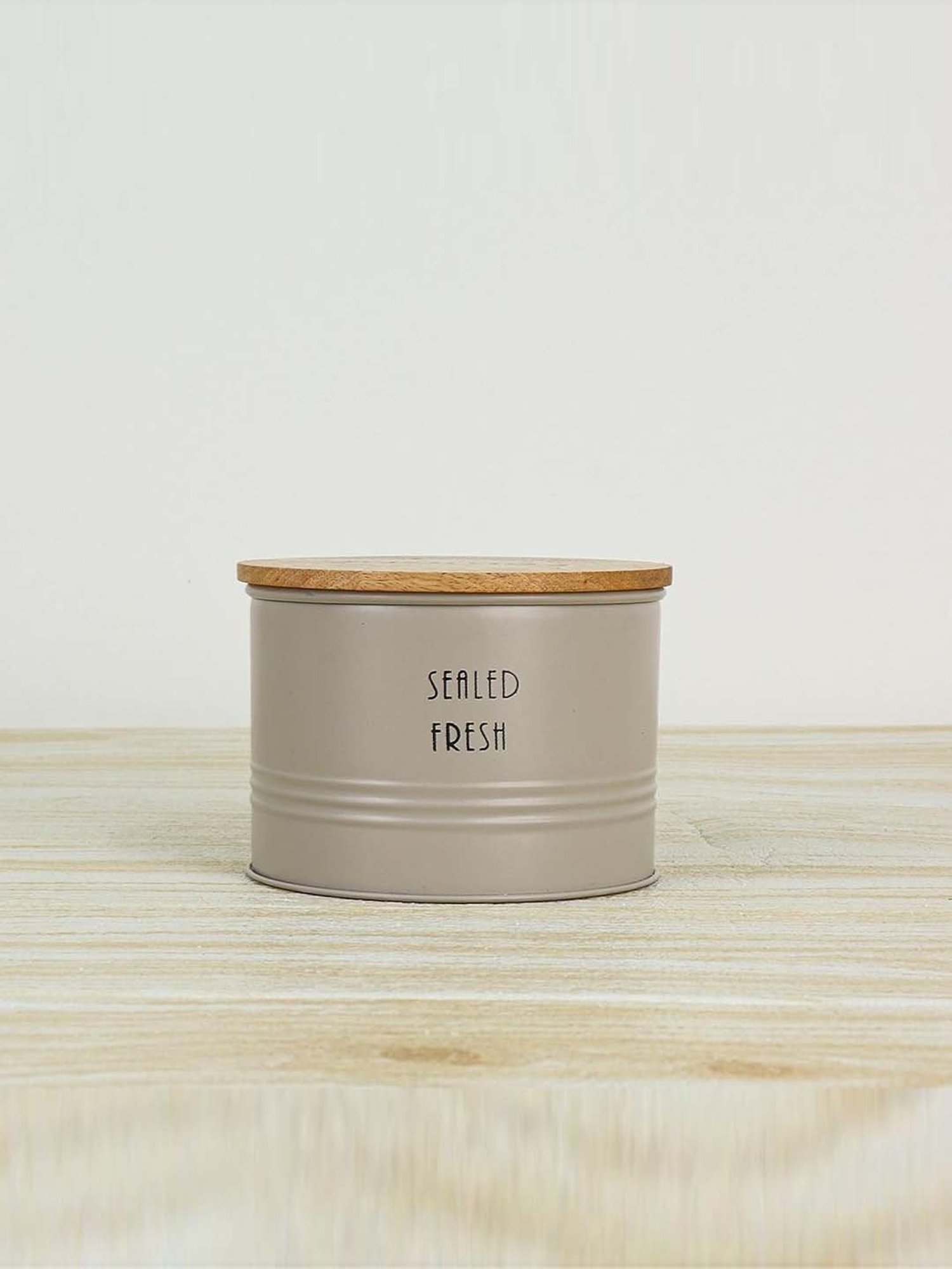 Femora Green Steel Canister Airtight Sealed Fresh Storage Jar With Wooden Lid (0.3 L) - Set of 2