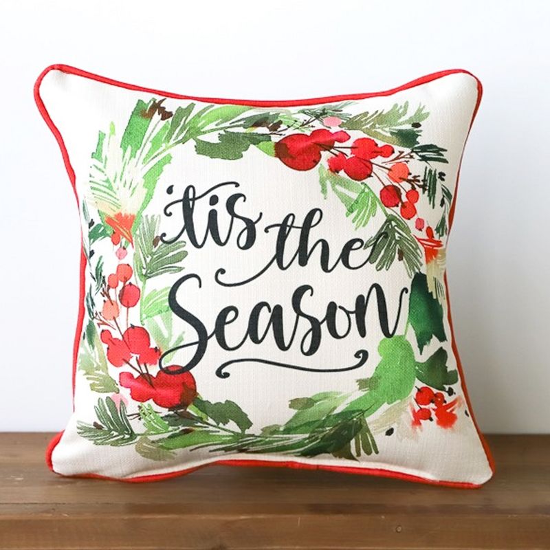 Christmas 16.0" Tis The Season Pillow Berries Wreath Home Decor  -  Decorative Pillow