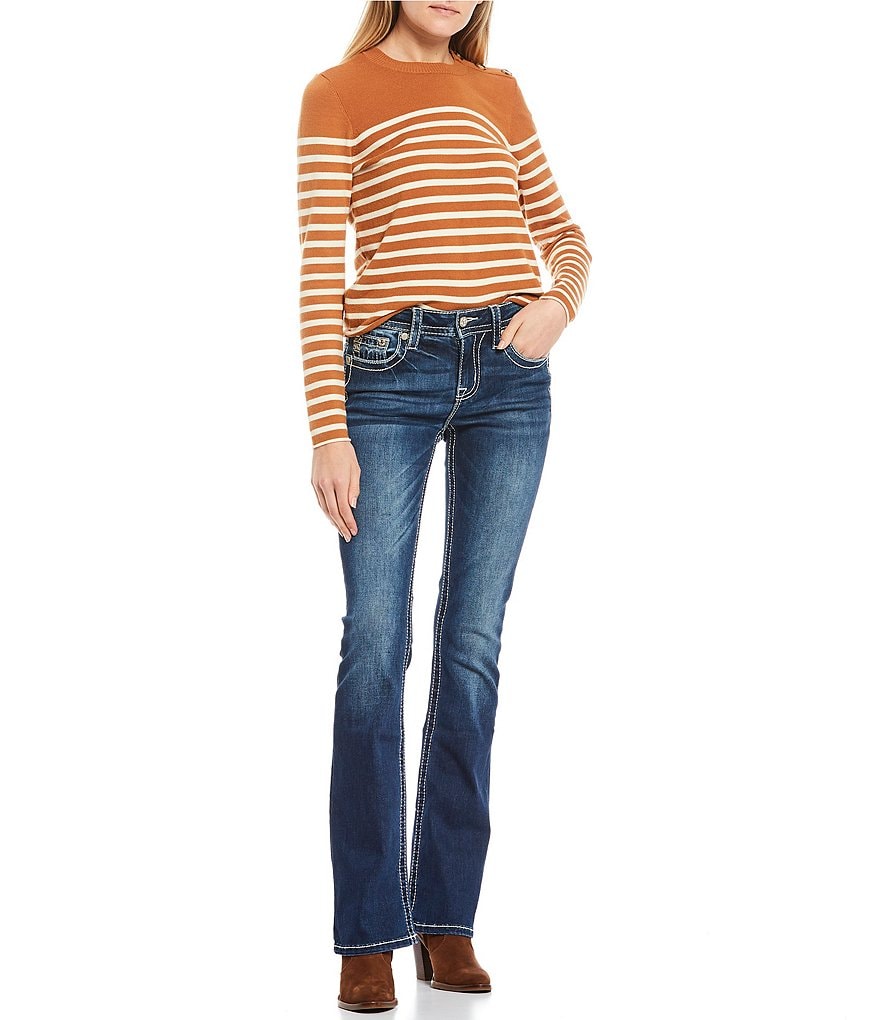 Miss Me Under The Stars Cactus Embroidered Pocket Mid Rise Bootcut Jeans