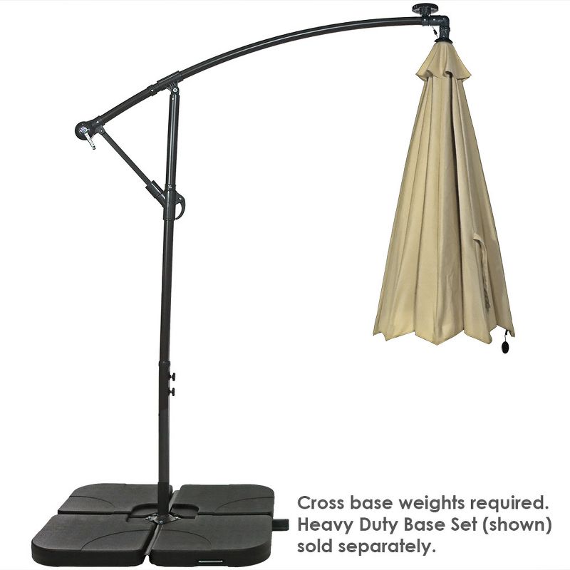 Sunnydaze Outdoor Steel Solar Light Offset Cantilever Patio Umbrella with Crank and Base - 10' - Beige