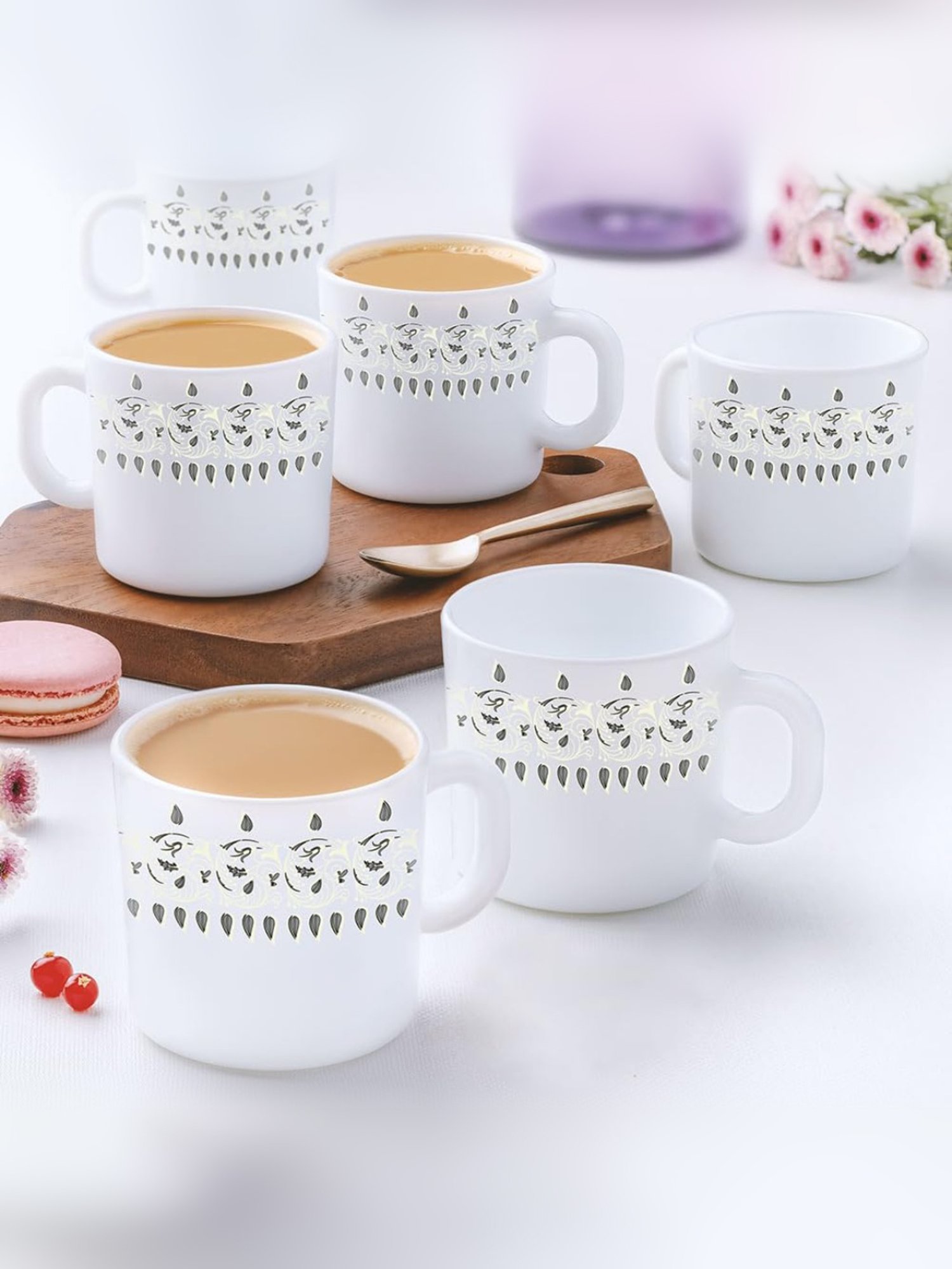 Larah by Borosil White Ceramic Tea & Coffee Mug - Set fo 6 180ml