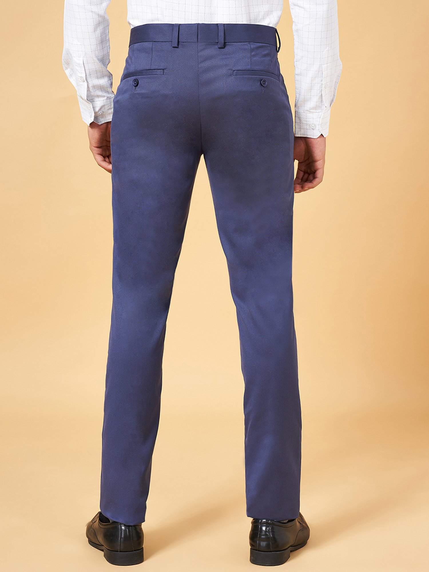 Peregrine by Pantaloons Blue Slim Fit Flat Front Trousers