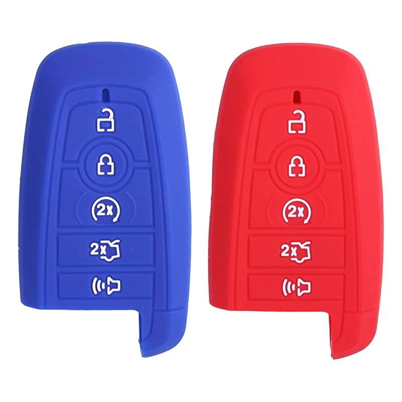 2Pcs  Sillicone key fob Skin key Cover Remote Case Protector Shell for 2017 2018 2019 2020 Ford Fusion Explorer Escape Edge F250 F350 F450 F550 Smart Remote red blue