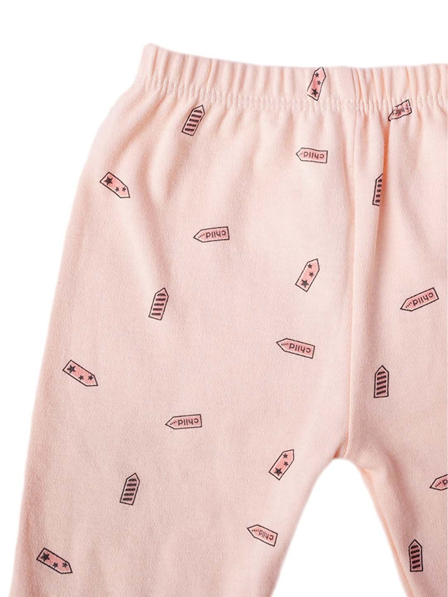 Baby Moo Kids Peach Printed Full Sleeves T-Shirt Set