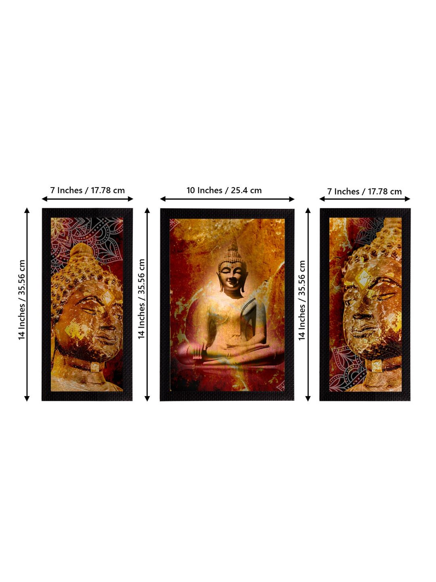 eCraftIndia Set of 3 Meditating Lord Buddha Satin Matt Textured UV Art Painting