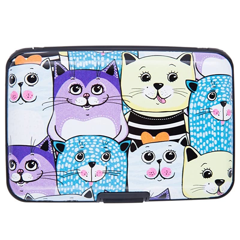 Mini RFID Aluminum Wallet Credit Cards Holder Business Card Case Metal ID Case for Men Women Color cat