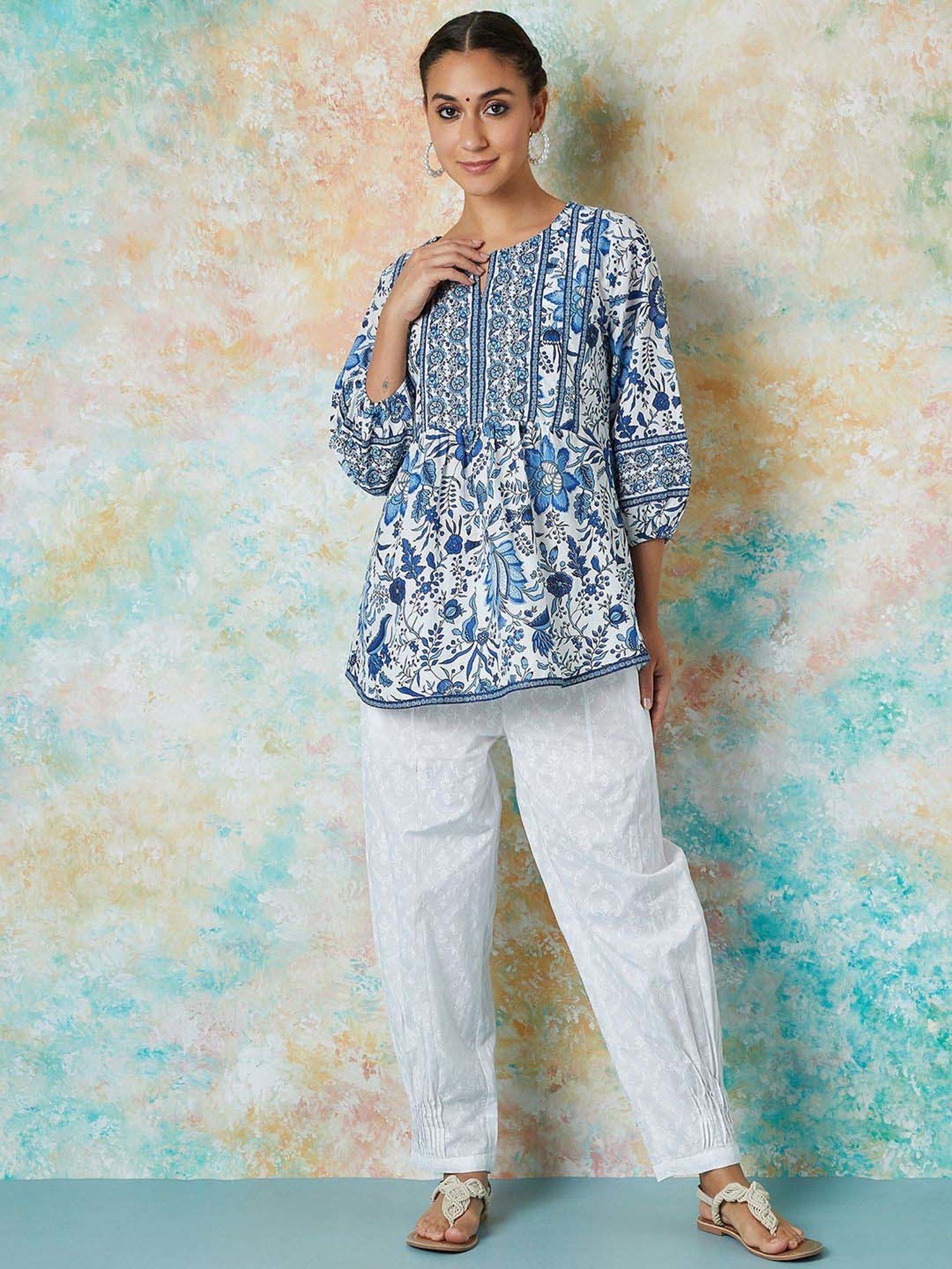 Melange by Lifestyle Blue Cotton Printed Tunic