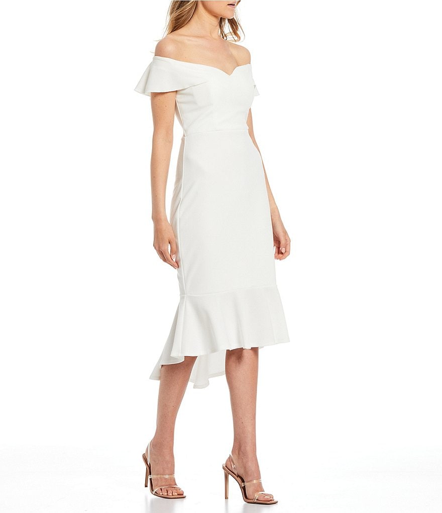 Honey and Rosie Off-The-Shoulder Ruffle Flounce Hem Dress