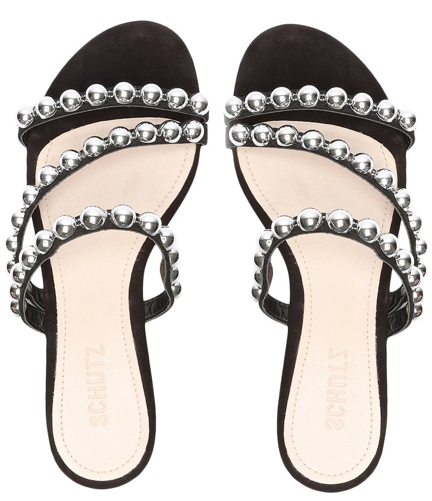 Schutz Aurelia Studded Suede Flat Slide Sandals