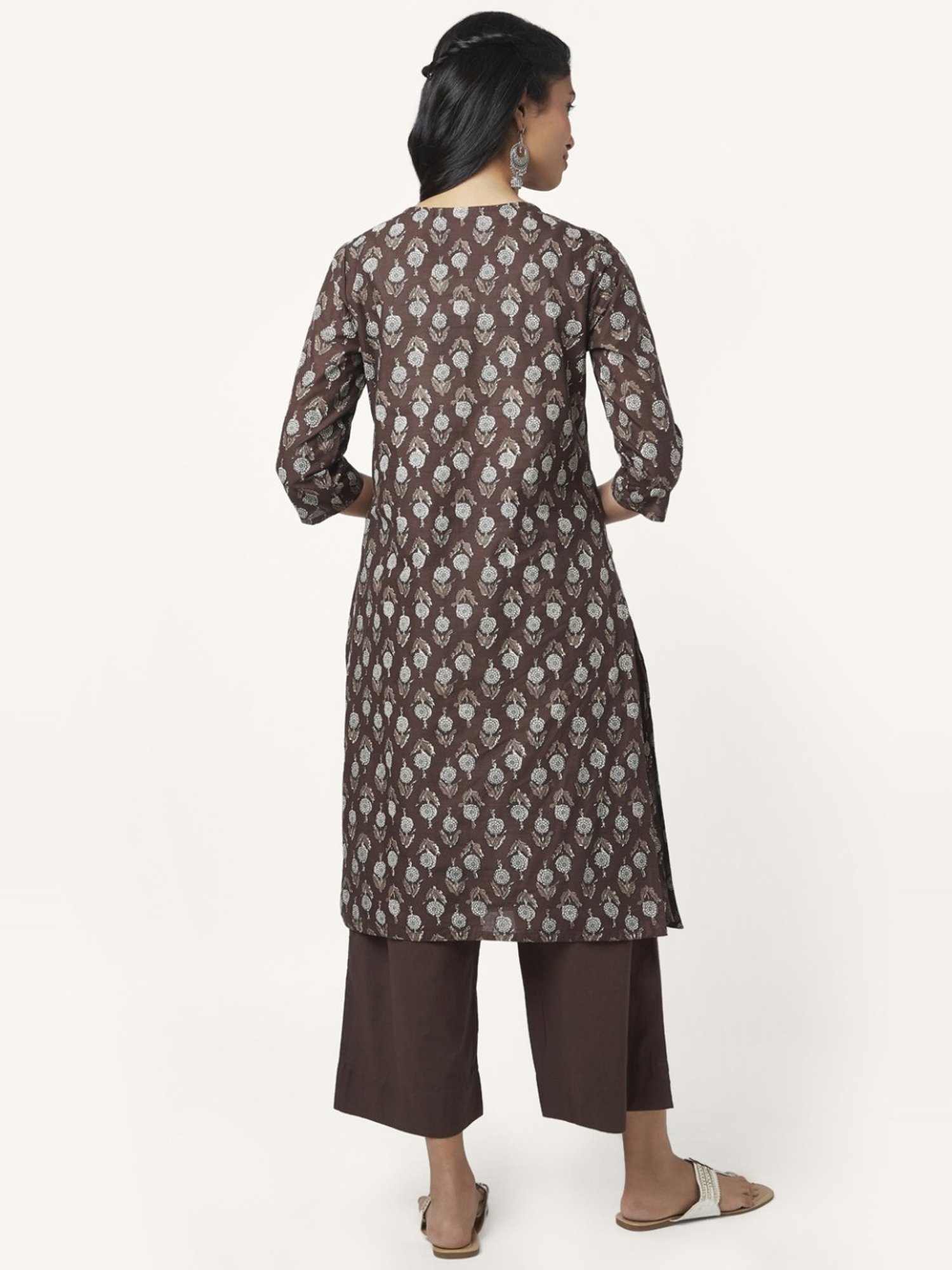 Rangmanch by Pantaloons Brown Cotton Floral Print Kurta Palazzo Set
