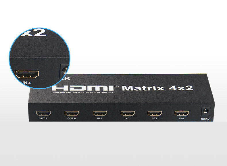 4x2 HDMI True Matrix Switch Splitter Selector Remote Control 3D 1080P 4-in 2-out