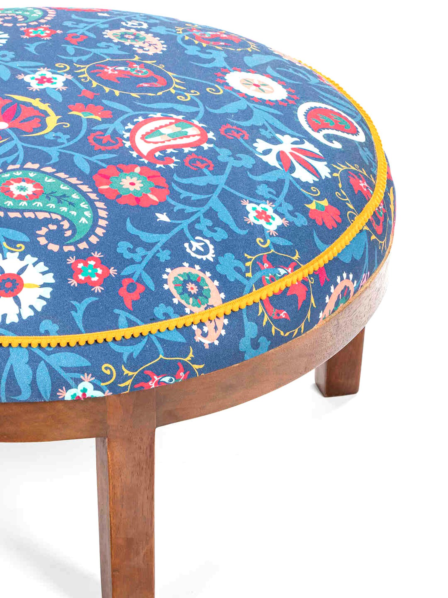 Chumbak Bohemian Paisley Dark Blue Wood Ottoman